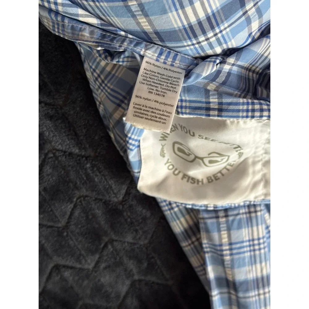 Vineyard Vines Harbor Shirt Blue Plaid Button Down Fishing Vented Back Sz XS - Picture 5 of 10